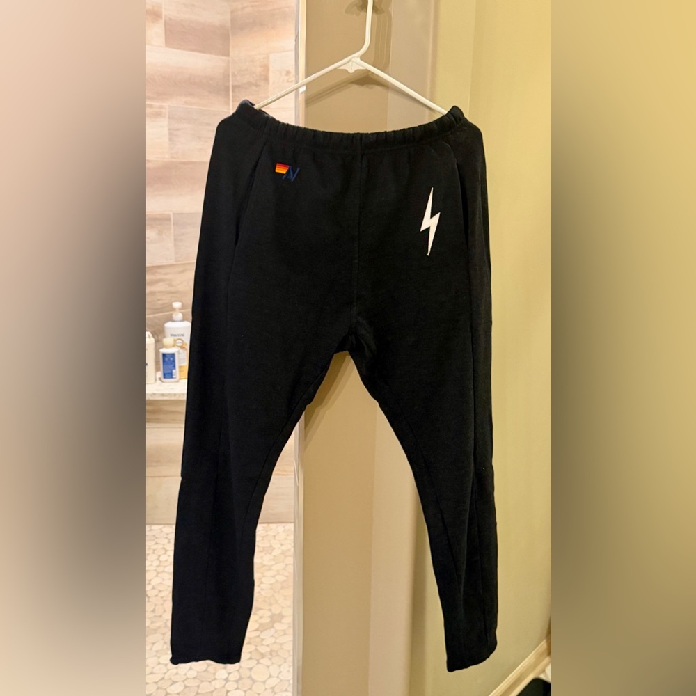Aviator Nation Black Joggers with Lightning Bolt Design